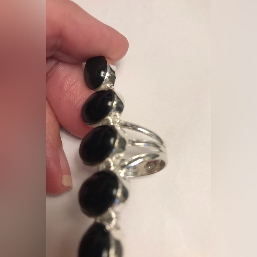 Black Onyx Stamped 925 Sterling Silver Ring - Picture 3 of 5